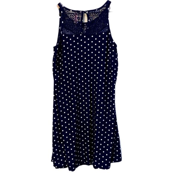 NO BOUNDARIES Sundress Juniors L 11/13 Navy Blue White Polka Dot Lace Mini. - Picture 2 of 8
